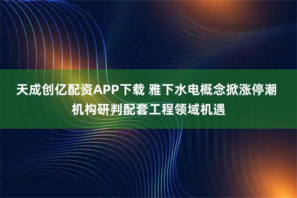 天成创亿配资APP下载 雅下水电概念掀涨停潮 机构研判配套工程领域机遇