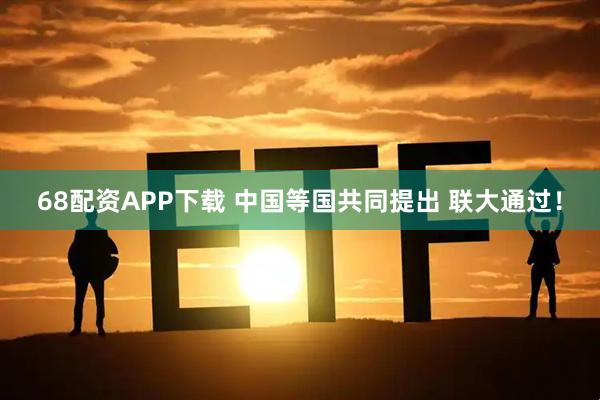 68配资APP下载 中国等国共同提出 联大通过！